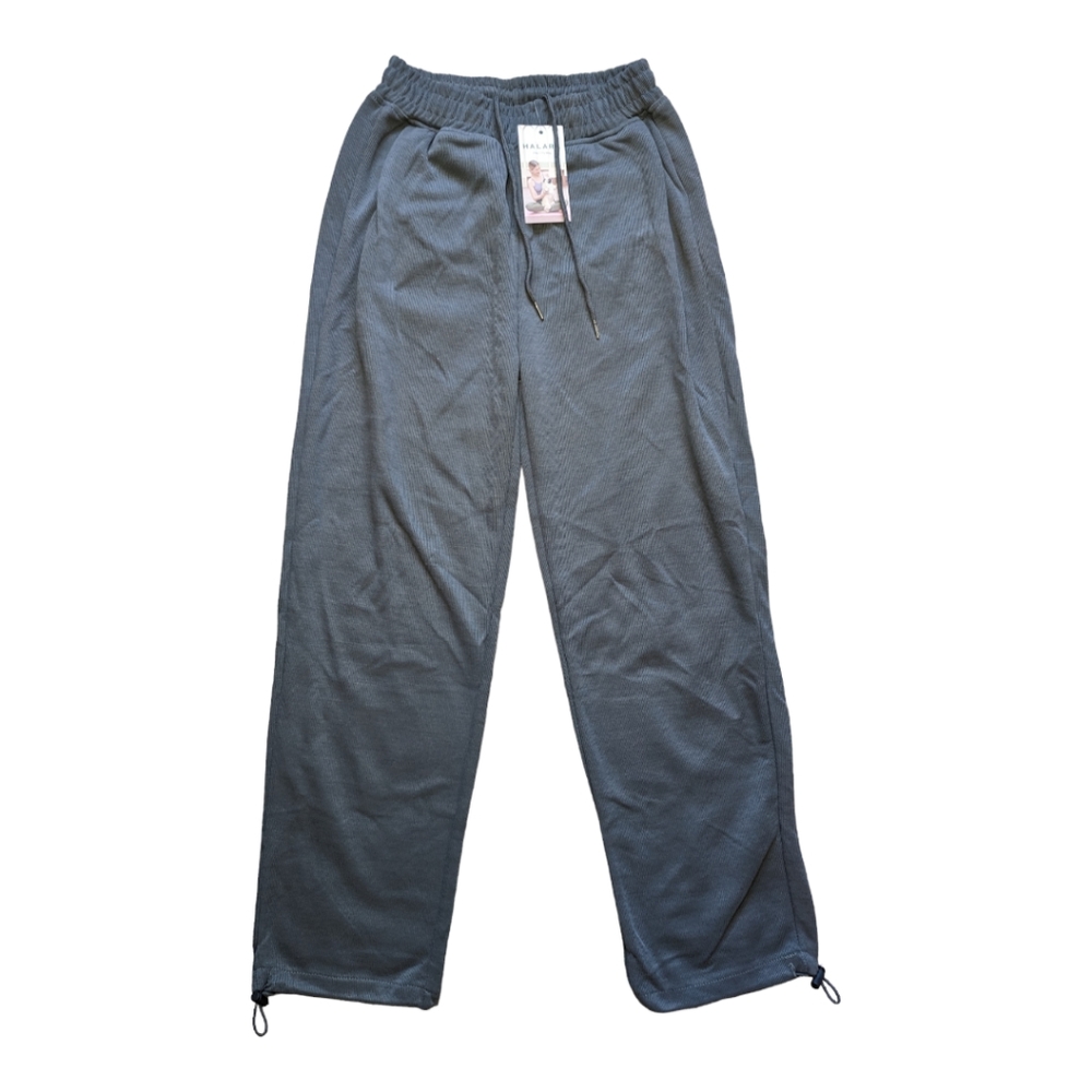 NWT Halara Inside Drawstring Elastic Waist Side Pocket Wide Leg Lead Grey Pants - Picture 4 of 8